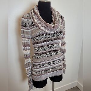 Maurices Sheer Crocheted Cowl Neck Sweater Top Long Sleeve Multicolor XS